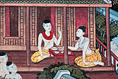 Bangkok Wat Pho, mural paintings of the vhian of the Reclining Buddha. 